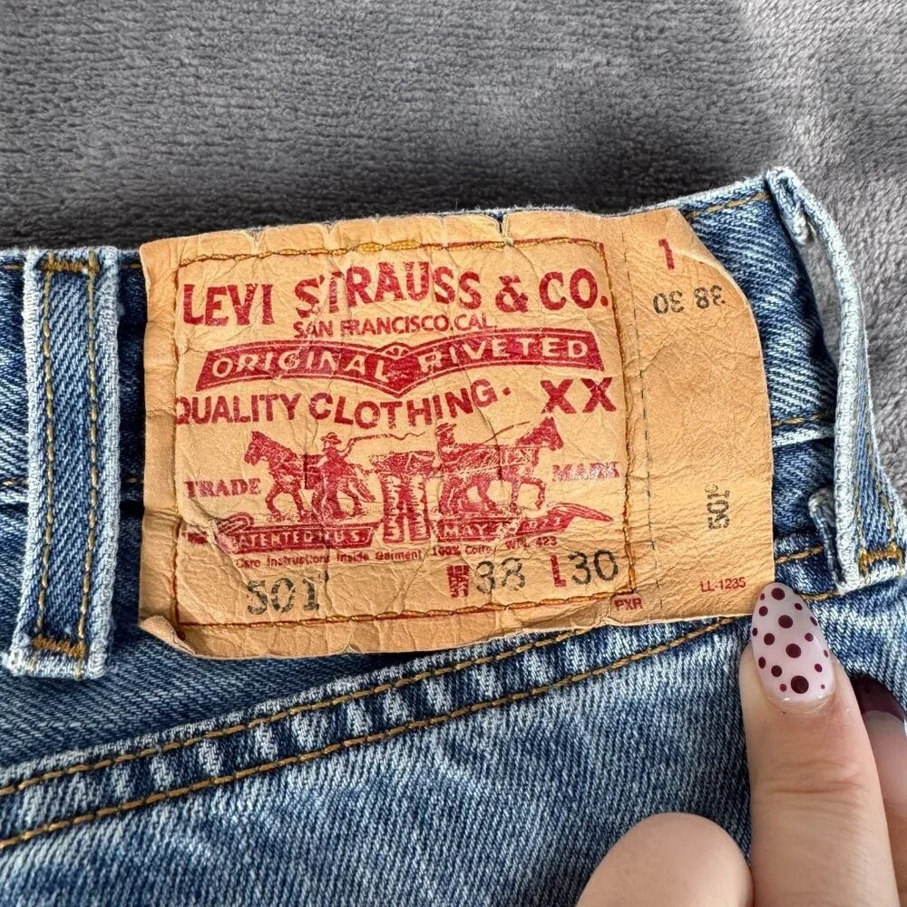 VTG 90's Levi's 501XX Size 38x30 Button Fly Blue Denim Jeans Slight Distressing